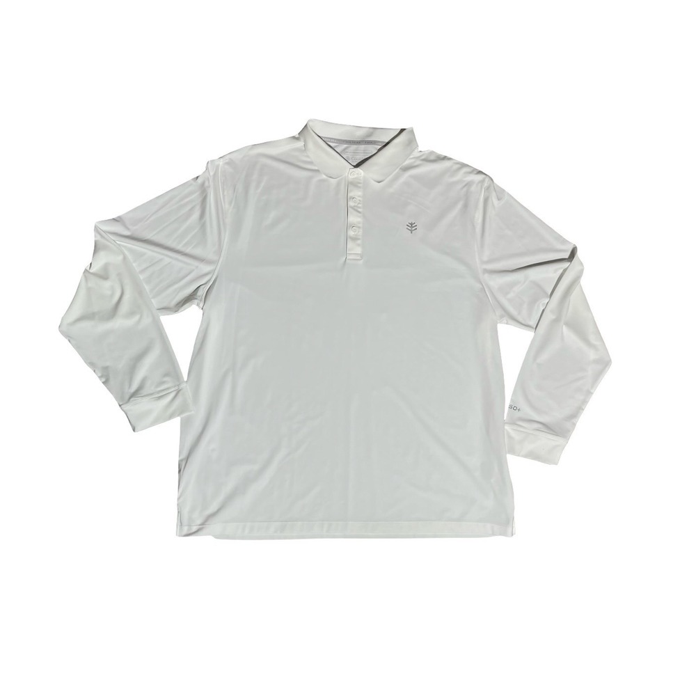 Coolibar Men's XXL Long Sleeve Golf Polo Shirt UPF 50+ Sun Protection White
